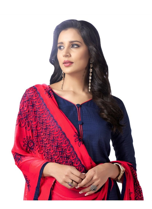 Generic Women's Cotton Salwar Material (Navy Blue,