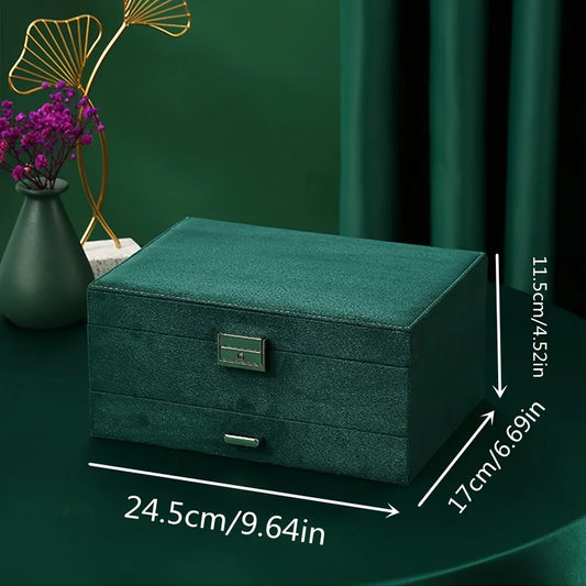 A Luxurious Dark Green Jewelry Storage Box, Designed Specifically Exquisite Three-tiered Drawer-style Jewelry Box