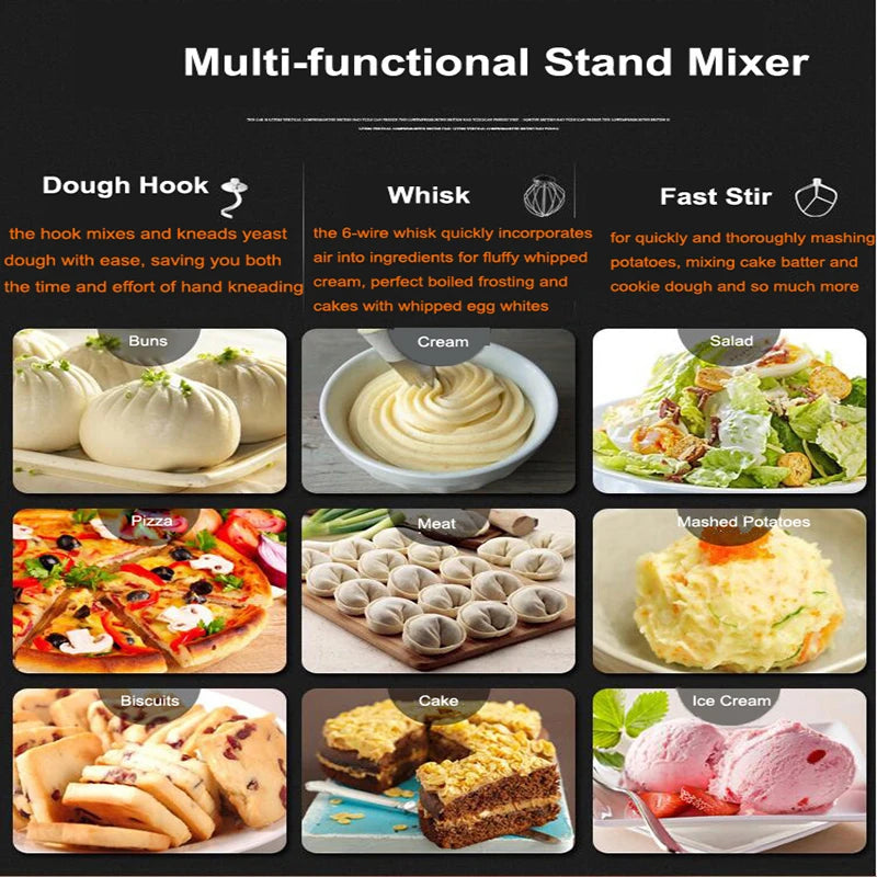 Electric Stand Food Mixer Stainless Steel Chef Machine 5L Bowl Cream Blender Knead Dough Machine Cake Bread Whisk Egg Beater