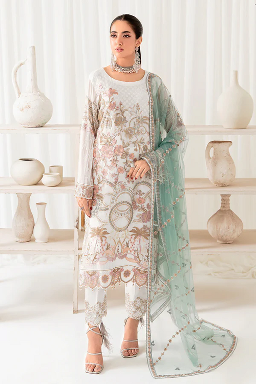 Cream White Diamond Work Salwar Kameez With Heavy Dupatta Work