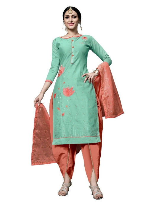 Generic Women's Cotton Salwar Material (Green,