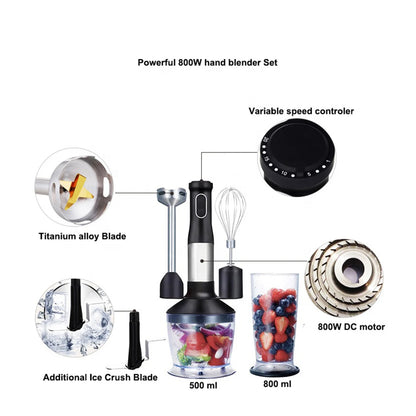 Quality Guaranteed Electric Hand Blender Home Blender Stainless Steel Housing Plastic 800W Variable Speed Multifunction Portable