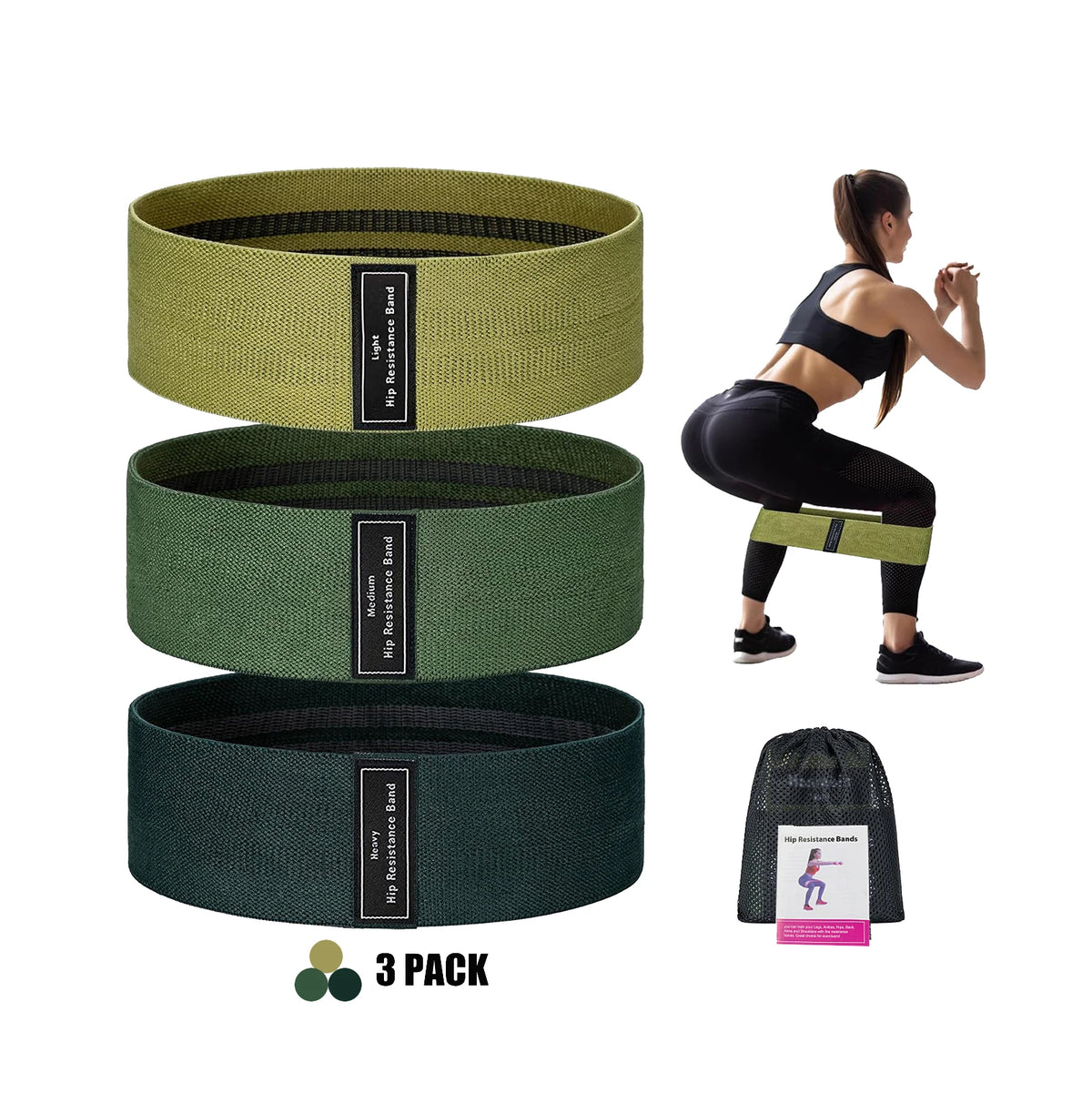 New Arrival Zakerda ZK0307 Custom Logo Durable Green Polyester Fabric Latex Hip Loop Booty Resistance Bands Set for Home Gym