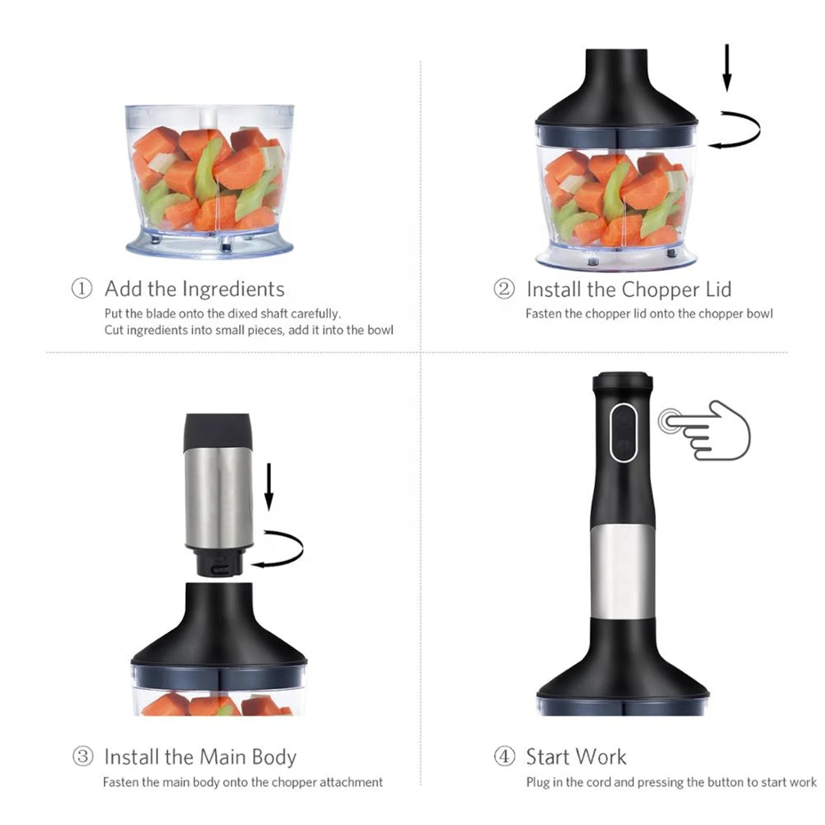 Quality Guaranteed Electric Hand Blender Home Blender Stainless Steel Housing Plastic 800W Variable Speed Multifunction Portable