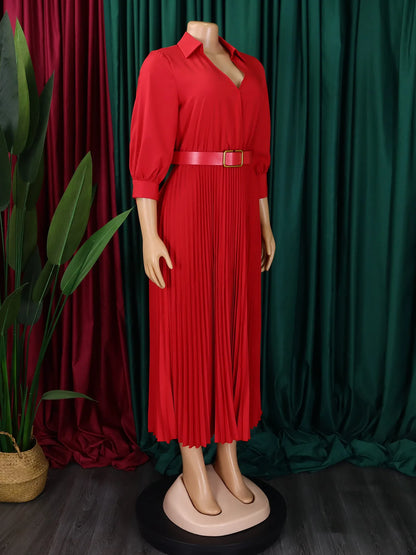 Women's Dress Professional Attire Casual and Elegant V-neck Long Sleeves Office Wear with Belt Plus Size Women's Dress