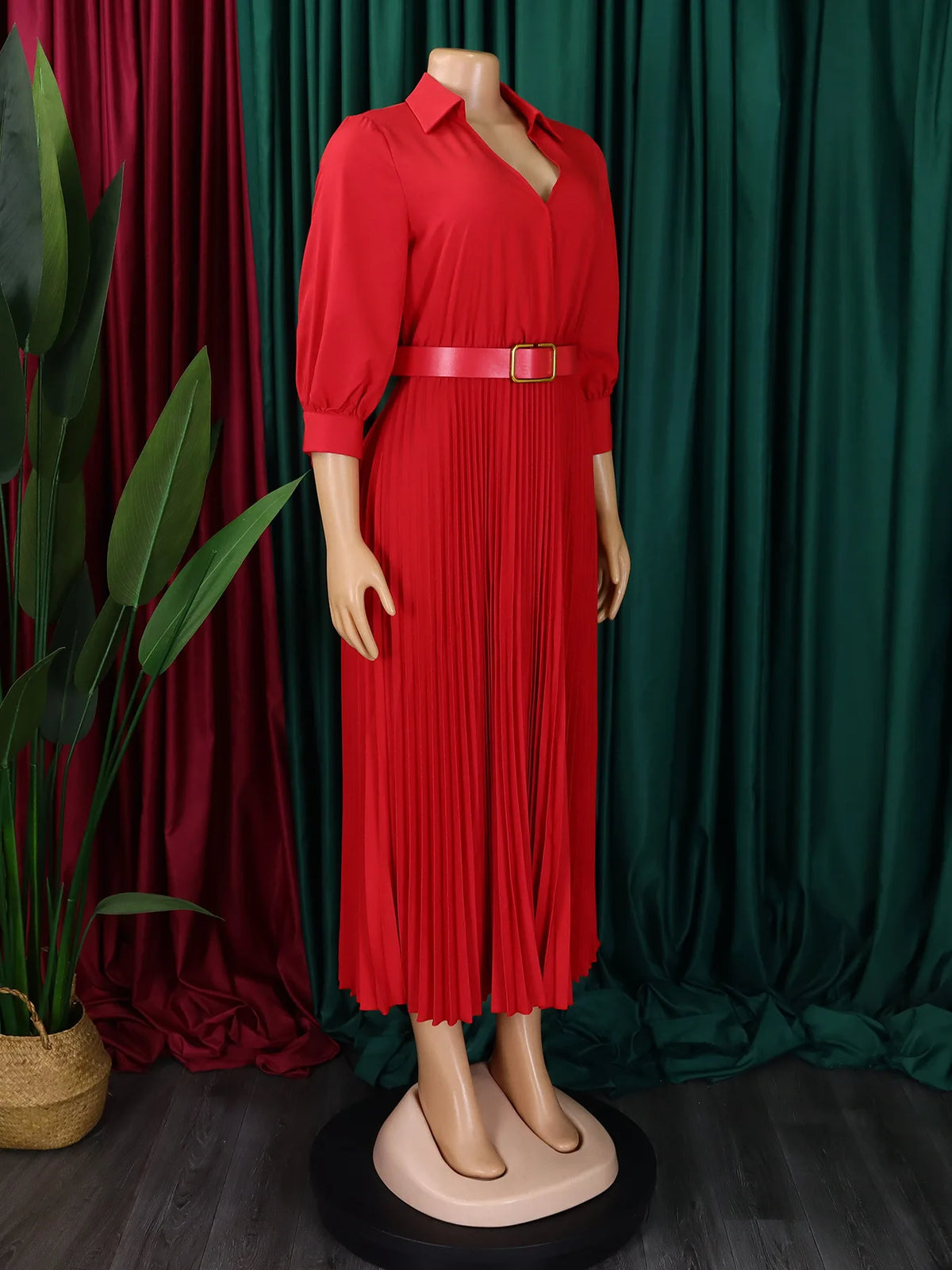 Women's Dress Professional Attire Casual and Elegant V-neck Long Sleeves Office Wear with Belt Plus Size Women's Dress