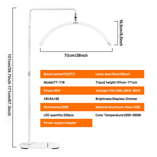 FOSOTO Oversea Warehouse LED Lash Ring Light for Beauty Salon Bed Artist Gold Half Moon LED Floor Lamp for Eyelash Extension Spa