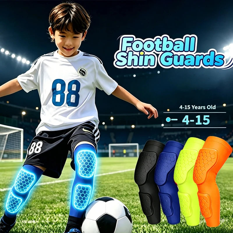Youth Long Compression Leg Sleeves with Honeycomb Pads Kids Shin Guard & Knee Protector Sleeves