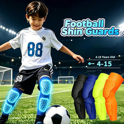 Youth Long Compression Leg Sleeves with Honeycomb Pads Kids Shin Guard & Knee Protector Sleeves