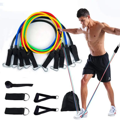 Latex Resistant Toning Tube 11pcs Elastic Latex Fitness Workout Exercise Resistance Tube Set