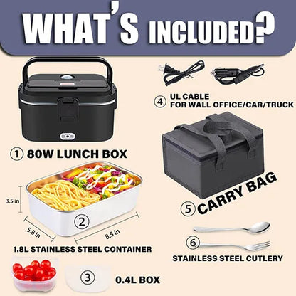 Multifunctional Portable Electric Lunch Box Food Warmer with Heatable Stainless Steel Container 1.8L