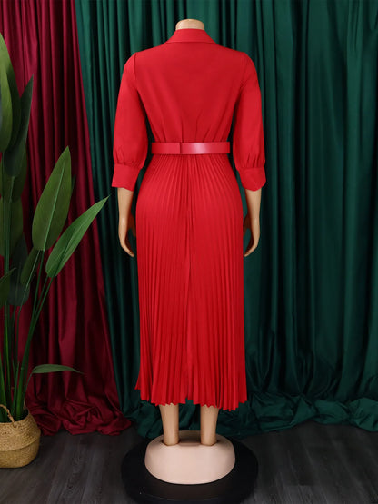 Women's Dress Professional Attire Casual and Elegant V-neck Long Sleeves Office Wear with Belt Plus Size Women's Dress