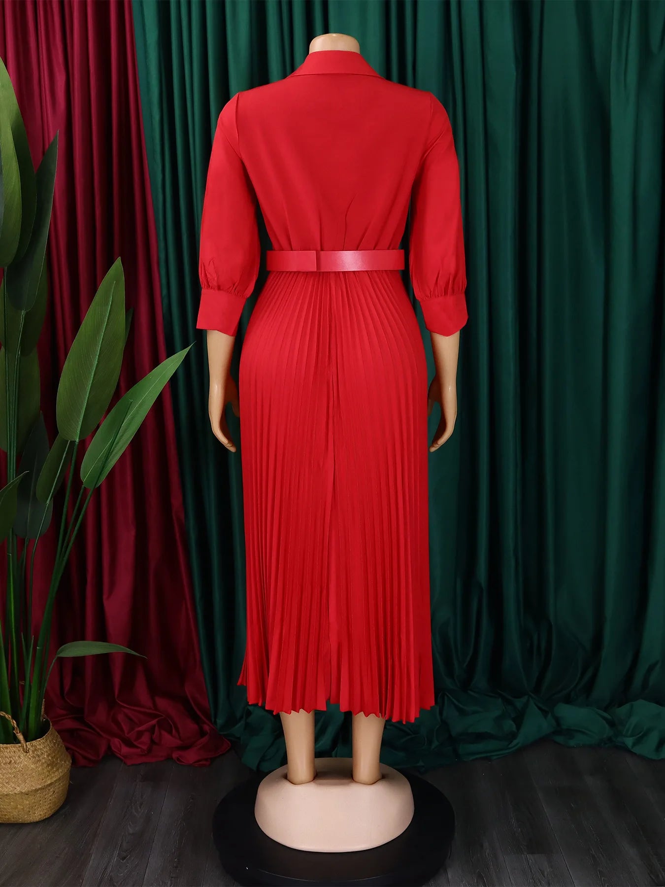 Women's Dress Professional Attire Casual and Elegant V-neck Long Sleeves Office Wear with Belt Plus Size Women's Dress