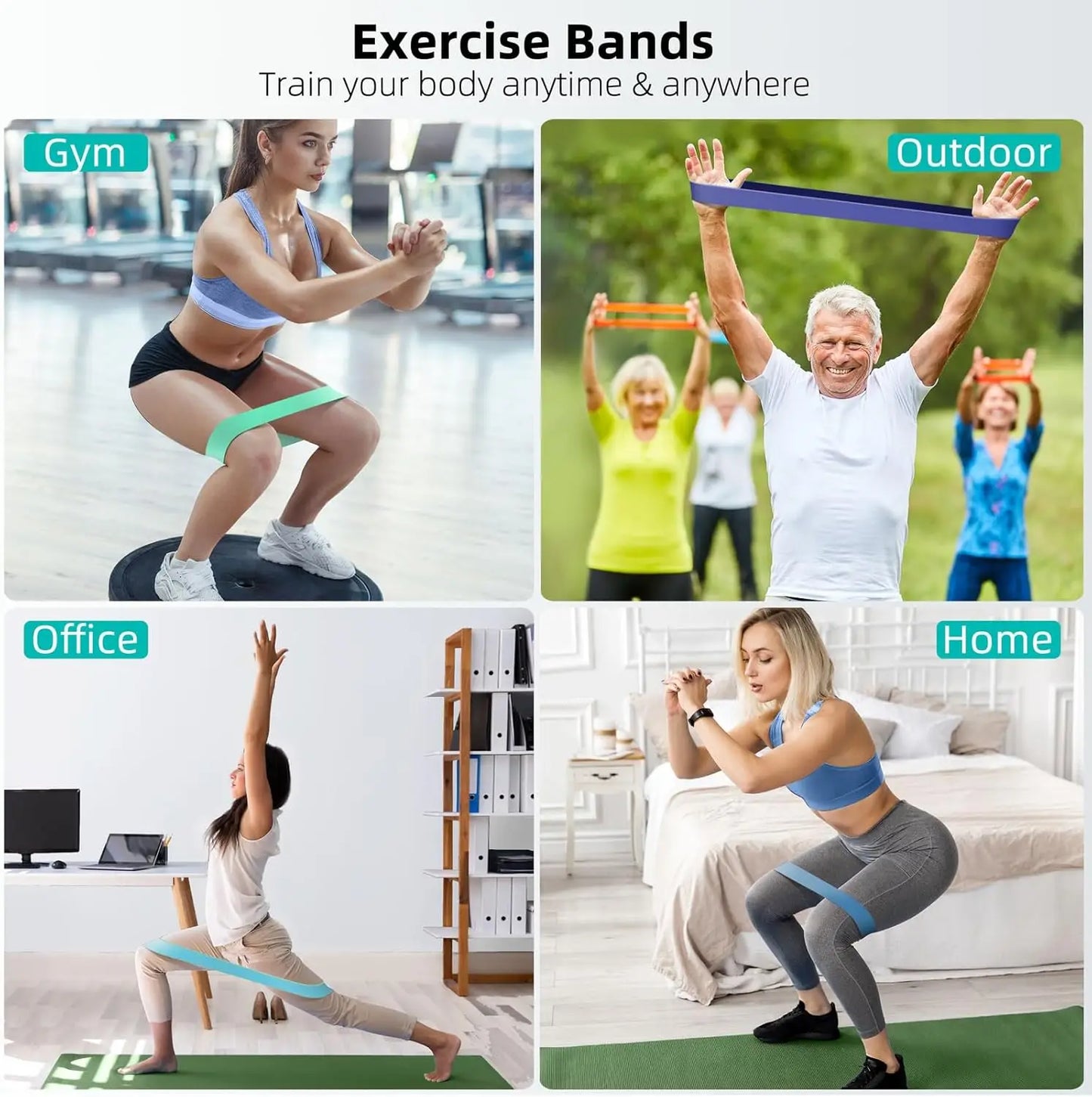 Natural Latex Rubber Elastic Exercise Bands Set for Home Workout Yoga Pilates Rehab Fitness Strength Booty Hip Workout