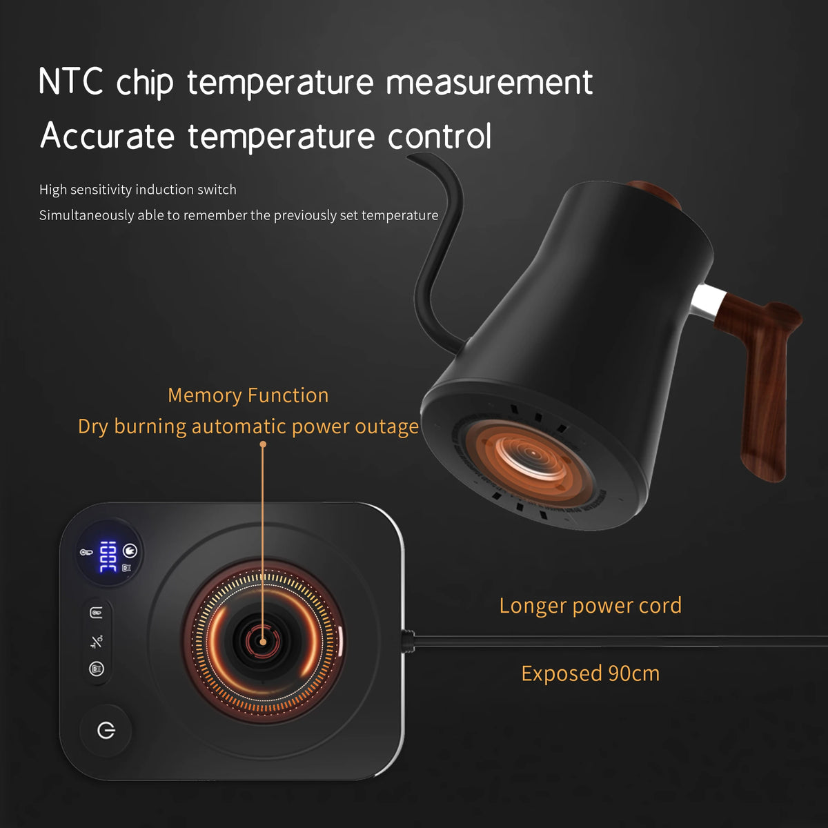 Gooseneck Pour Over Electric Kettle Mechanical Temperature Control for Coffee & Tea Durable Steel Material for Hotels
