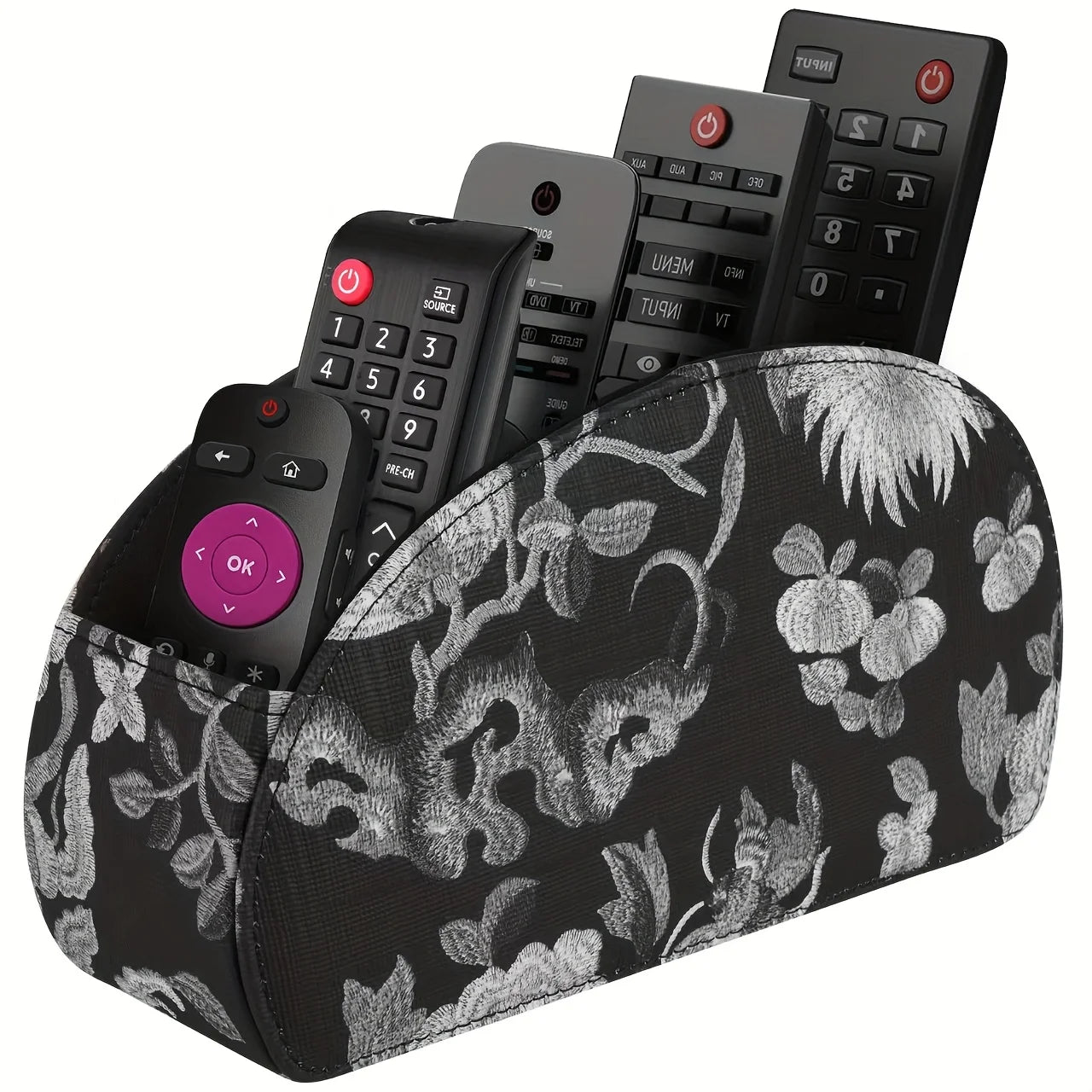 Custom Logo PU Leather Remote Control Storage Box 5 Compartments for Home Office Desktop Pen Holder Living Room Cosmetic Box