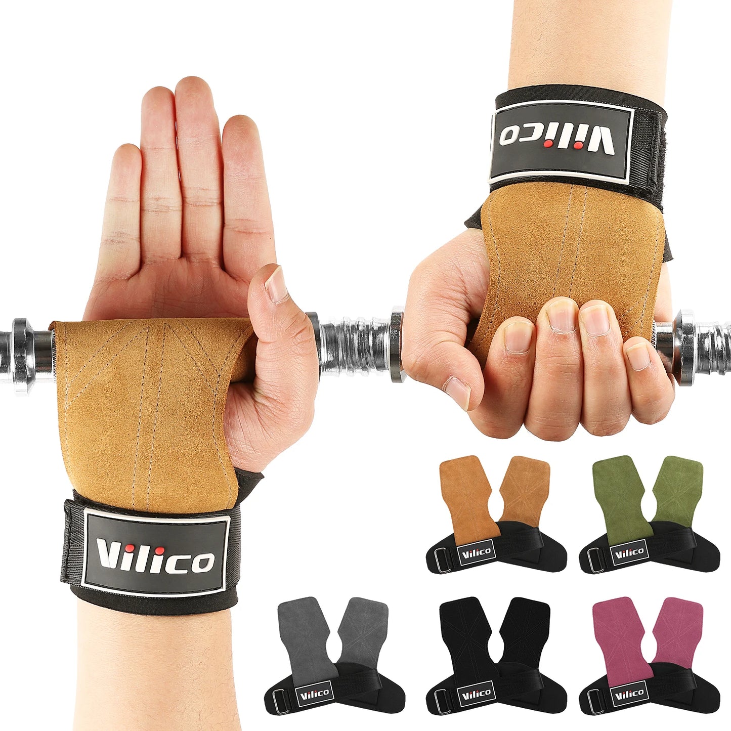 Cowhide Leather Gym Gloves Workout Hand Palm Protector with Weight Lifting Pull-ups Kettlebells Training Gymnastics Hand Grips