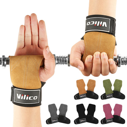 Cowhide Leather Gym Gloves Workout Hand Palm Protector with Weight Lifting Pull-ups Kettlebells Training Gymnastics Hand Grips