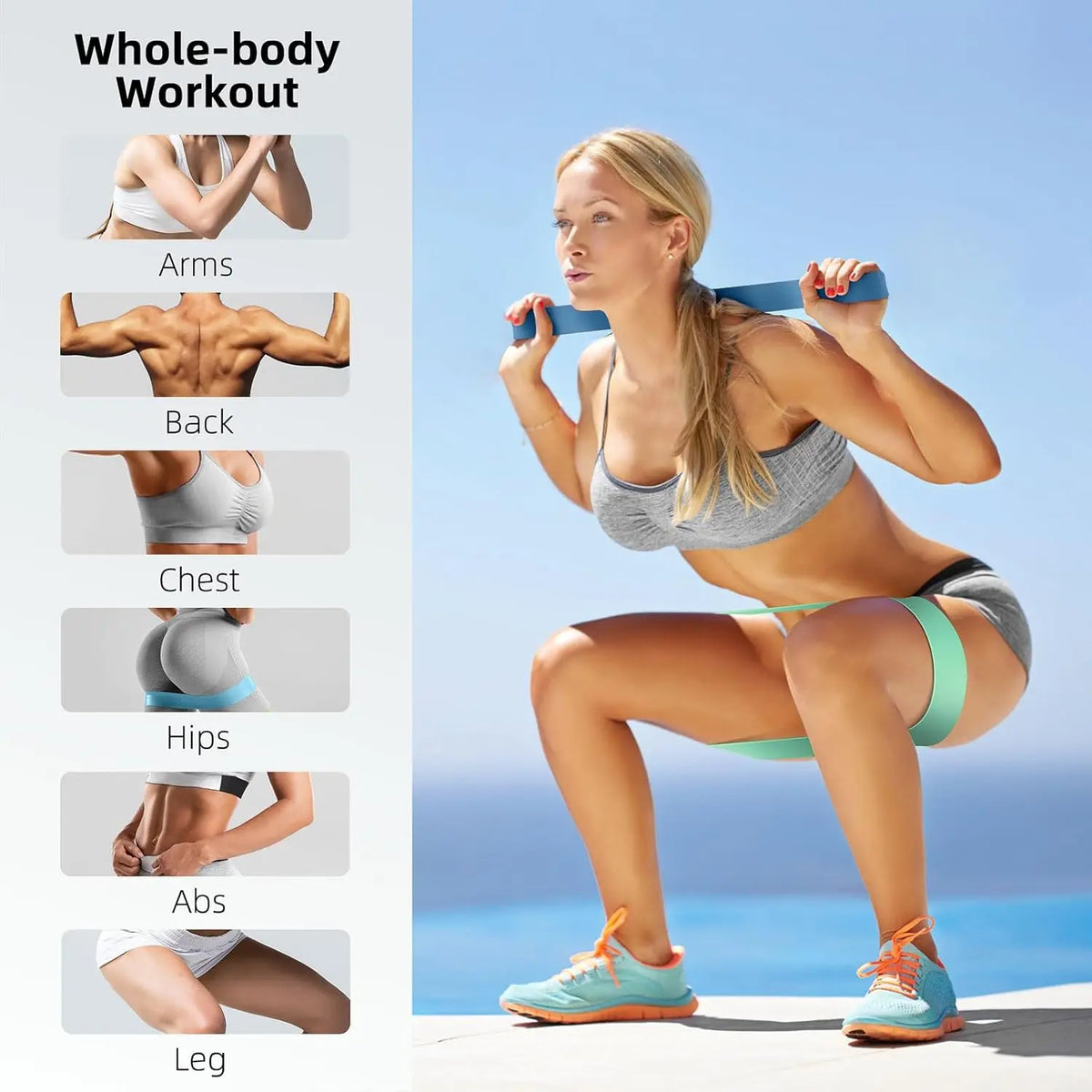 Natural Latex Rubber Elastic Exercise Bands Set for Home Workout Yoga Pilates Rehab Fitness Strength Booty Hip Workout