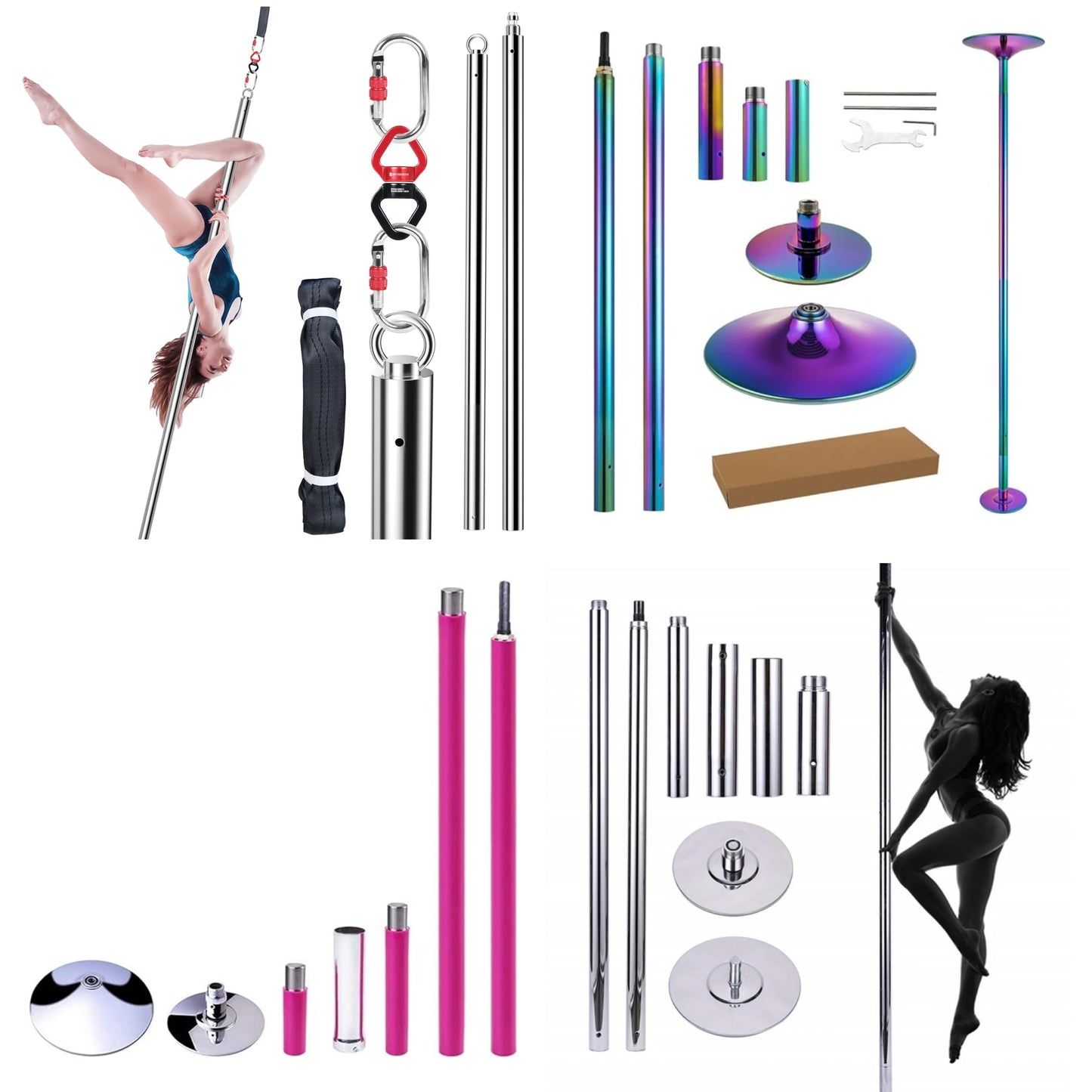 Static Pink Polished Steel Portable Dance Pole Removable Fitness Exercise Aerial Tube Home Apartment Club HM HM-594