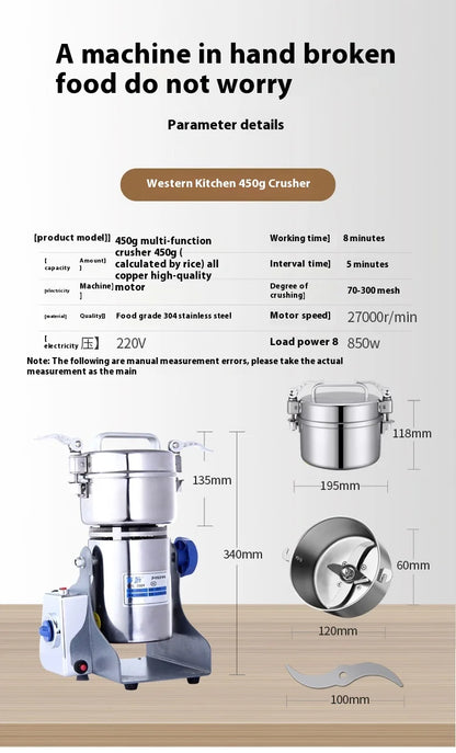 Kitchen Stainless Steel Ultra-Fine Pulverizer Household Electric Grinding Machine Blenders for Medicinal Materials Grains