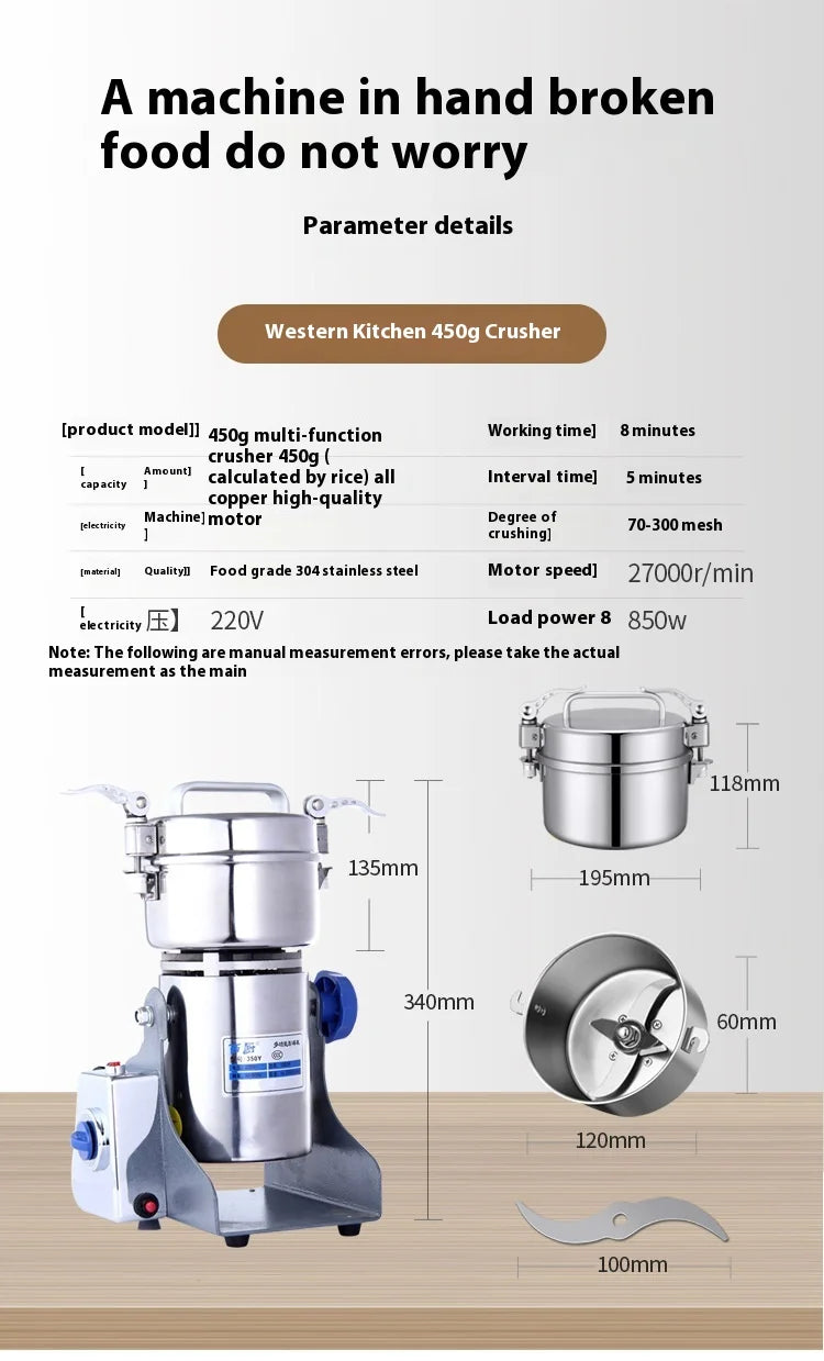 Kitchen Stainless Steel Ultra-Fine Pulverizer Household Electric Grinding Machine Blenders for Medicinal Materials Grains