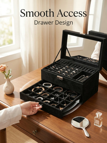 A Luxurious Dark Green Jewelry Storage Box, Designed Specifically Exquisite Three-tiered Drawer-style Jewelry Box