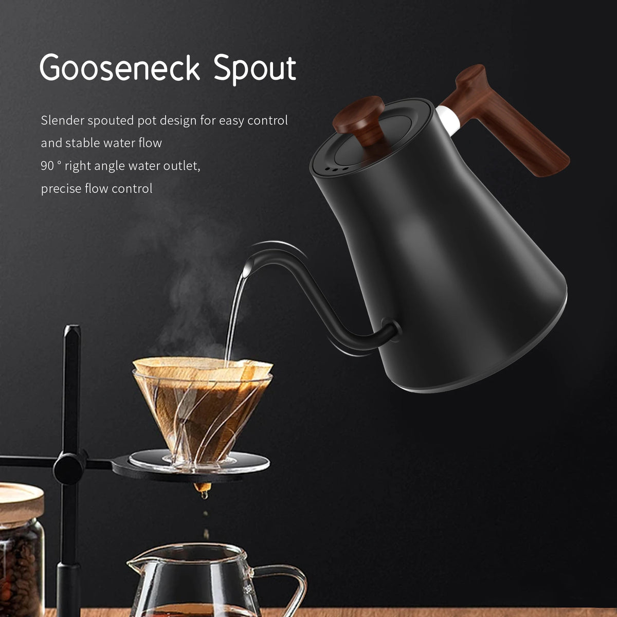 Gooseneck Pour Over Electric Kettle Mechanical Temperature Control for Coffee & Tea Durable Steel Material for Hotels