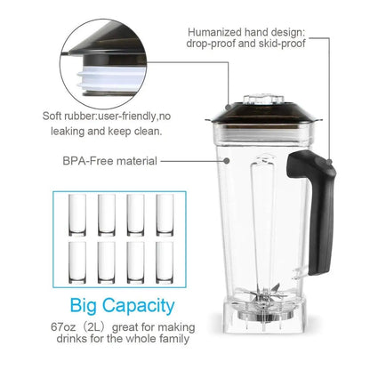 Blender Juicer Machine 1200W 2L Capacity BPA Free Container Multi-Speed 9 Settings Electric Commercial Use Household Hotel