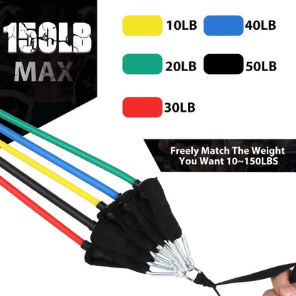 Latex Resistant Toning Tube 11pcs Elastic Latex Fitness Workout Exercise Resistance Tube Set