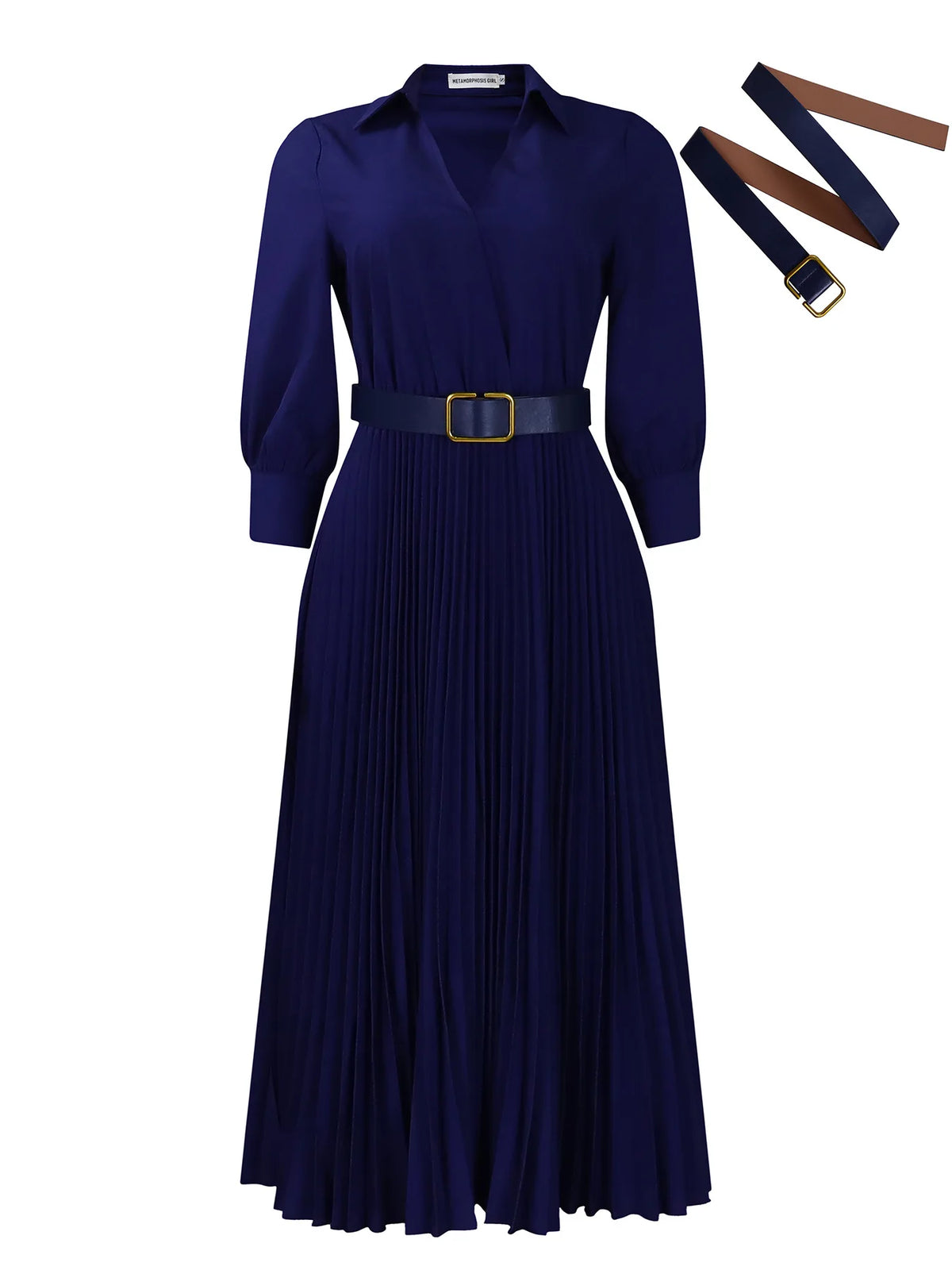 Women's Dress Professional Attire Casual and Elegant V-neck Long Sleeves Office Wear with Belt Plus Size Women's Dress