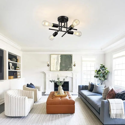 Modern 4-Light Matte Black Semi Flush Mount Ceiling Light Fixture with E26 Base Ceiling Lamp for Living Room Farmhouse Kitchen