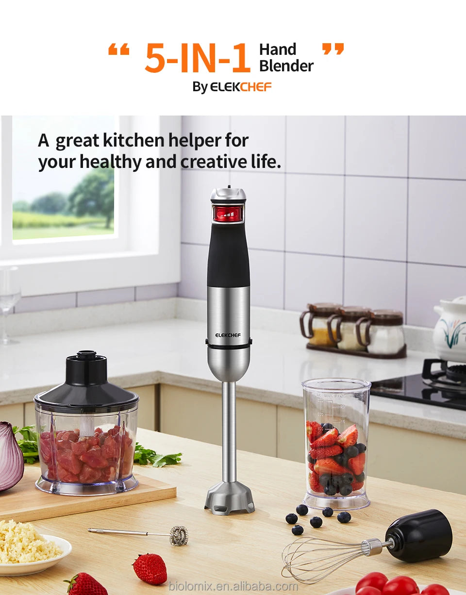 Multifunction 5 in 1 Electric Immersion Mixer Food Processor Chopper Portable Hand Mixer Mini Blender 1200W Ice Smoothie Maker