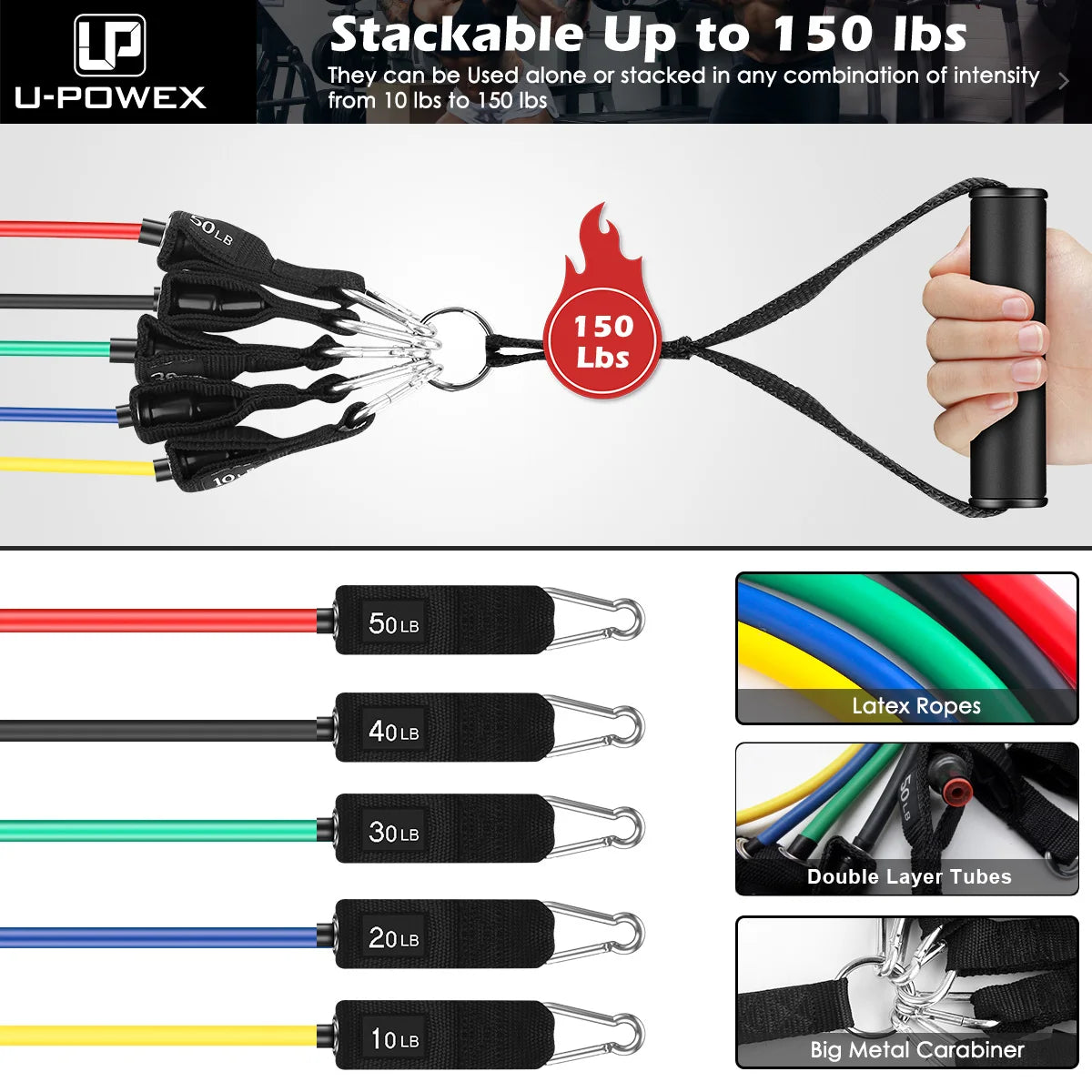 5 Levels Heavy Duty Adjustable Gym Fitness Workout Elastic 11pcs Latex Resistance Bands Tube Set