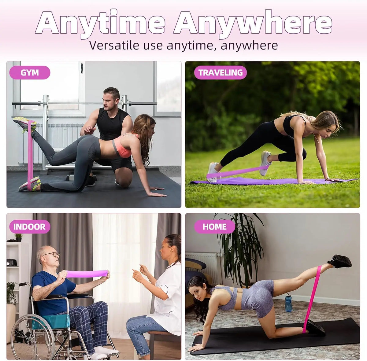 Natural Latex Rubber Elastic Exercise Bands Set for Home Workout Yoga Pilates Rehab Fitness Strength Booty Hip Workout