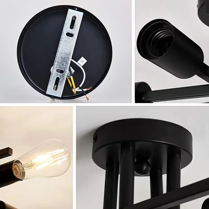 Modern Industrial Style Black 4-Bulb Flush Mount Ceiling Light Semi Flush Mount Lighting Fixture for Kitchen Hallway Laundry