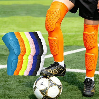 Youth Long Compression Leg Sleeves with Honeycomb Pads Kids Shin Guard & Knee Protector Sleeves