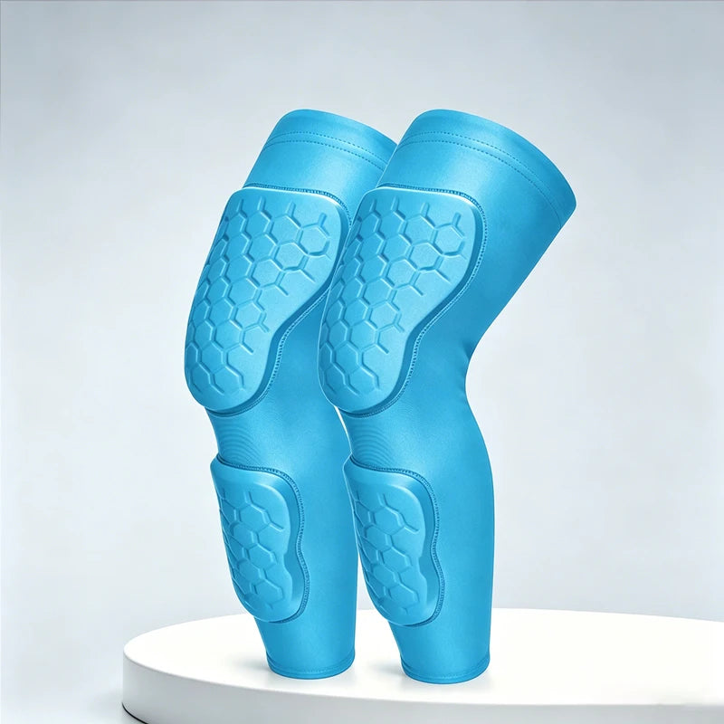 Youth Long Compression Leg Sleeves with Honeycomb Pads Kids Shin Guard & Knee Protector Sleeves