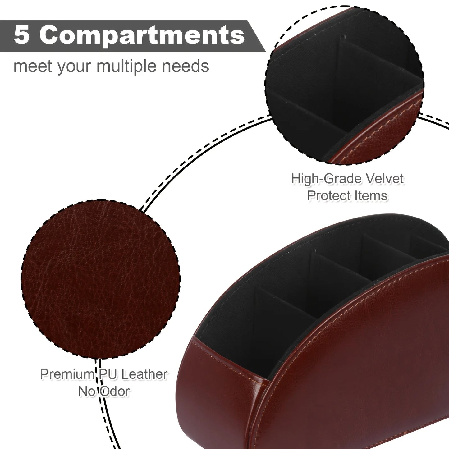 Custom Logo PU Leather Remote Control Storage Box 5 Compartments for Home Office Desktop Pen Holder Living Room Cosmetic Box