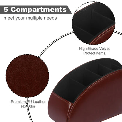 Custom Logo PU Leather Remote Control Storage Box 5 Compartments for Home Office Desktop Pen Holder Living Room Cosmetic Box