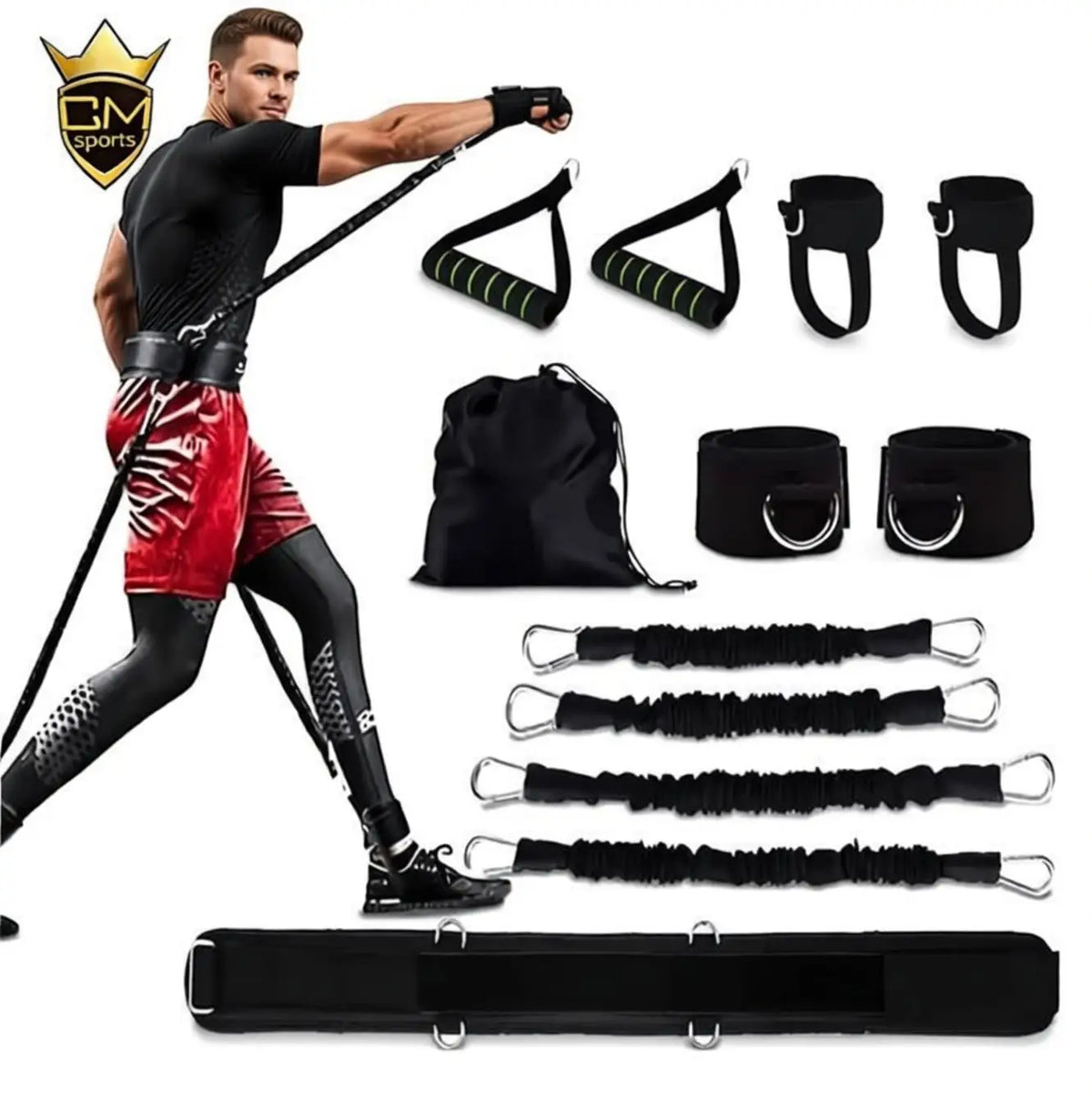 CHENGMO SPORTS Custom logo Boxing Training Resistant Bands Sets for Punches/Kicks, 160LBS Enhance Explosive Power/Speed/Agility