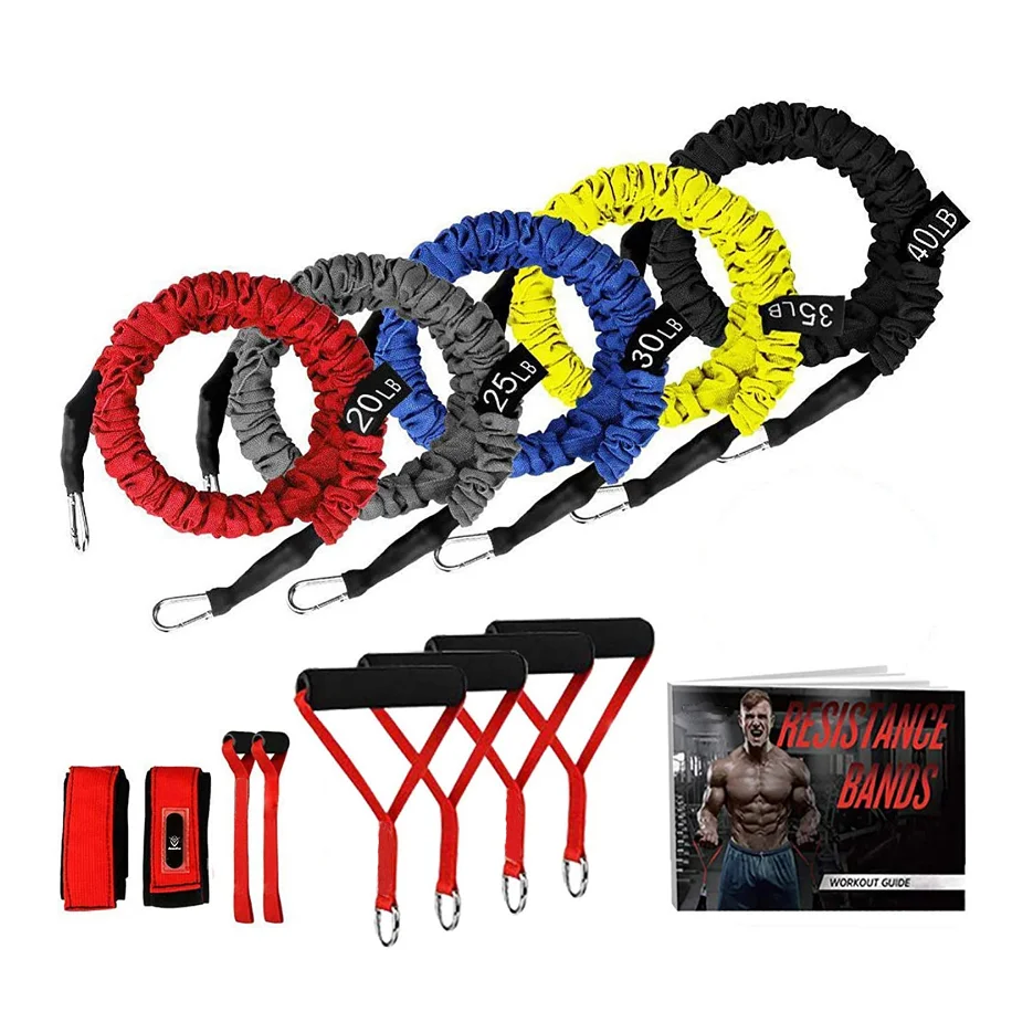 Latex 11 Pcs  Tube Resistance Bands Set  with Door Anchor Ankle Strap and Carrying Case