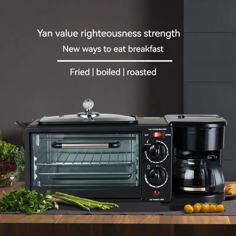 Global Hot Selling Frying Pan Oven Coffee Machine 3-in-1 Breakfast Machine for Baking Toast, Boiling Coffee, and Frying Eggs