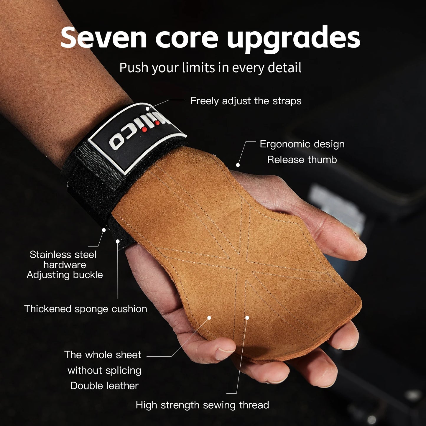 Cowhide Leather Gym Gloves Workout Hand Palm Protector with Weight Lifting Pull-ups Kettlebells Training Gymnastics Hand Grips