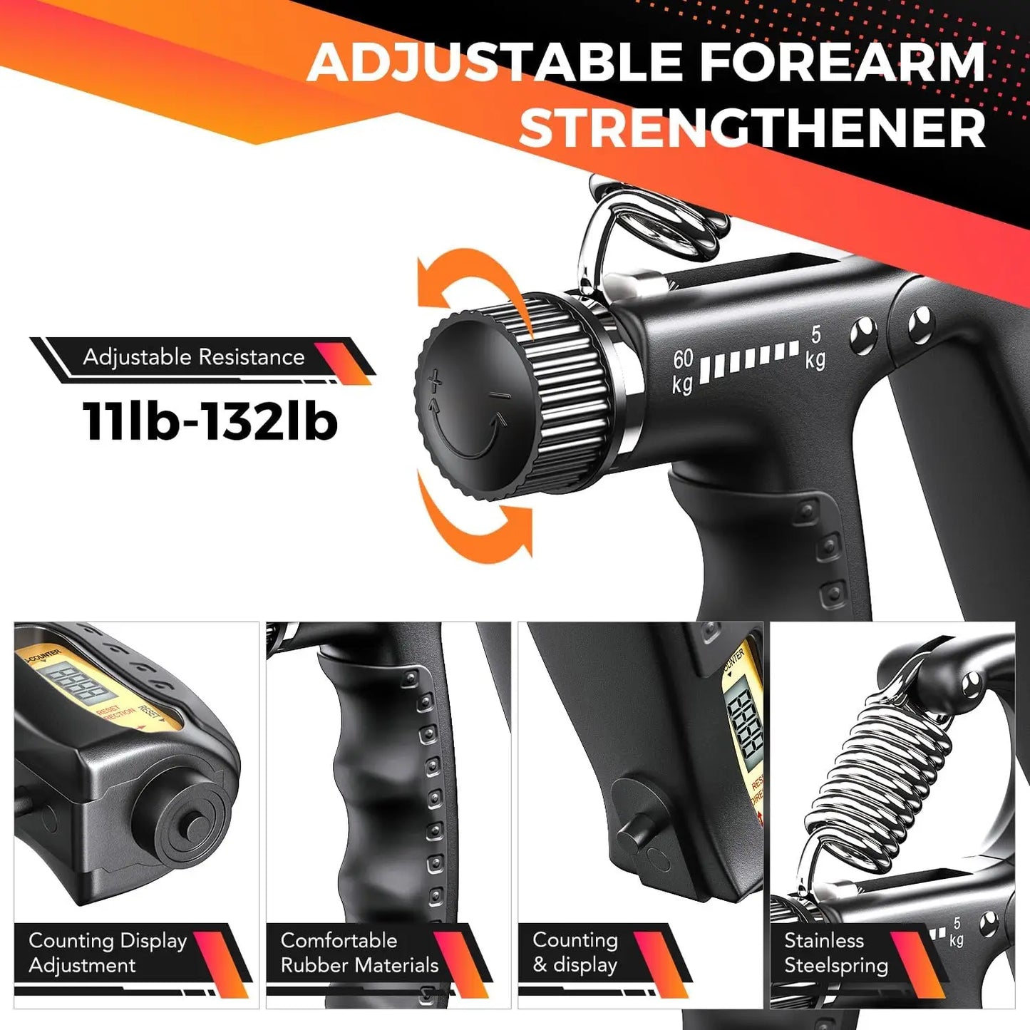 Adjustable 5-60kg Portable Lightweight Hand Grip Strengthener Kit Economical Forearm Exercise Equipment