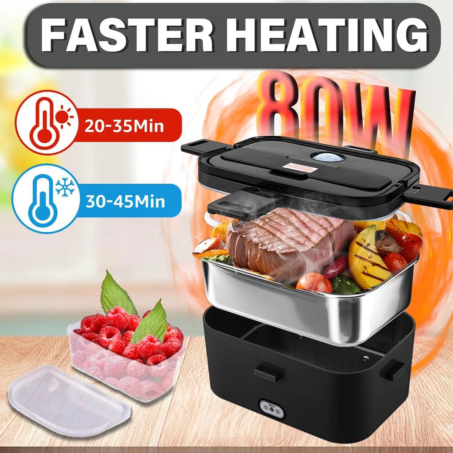 Multifunctional Portable Electric Lunch Box Food Warmer with Heatable Stainless Steel Container 1.8L