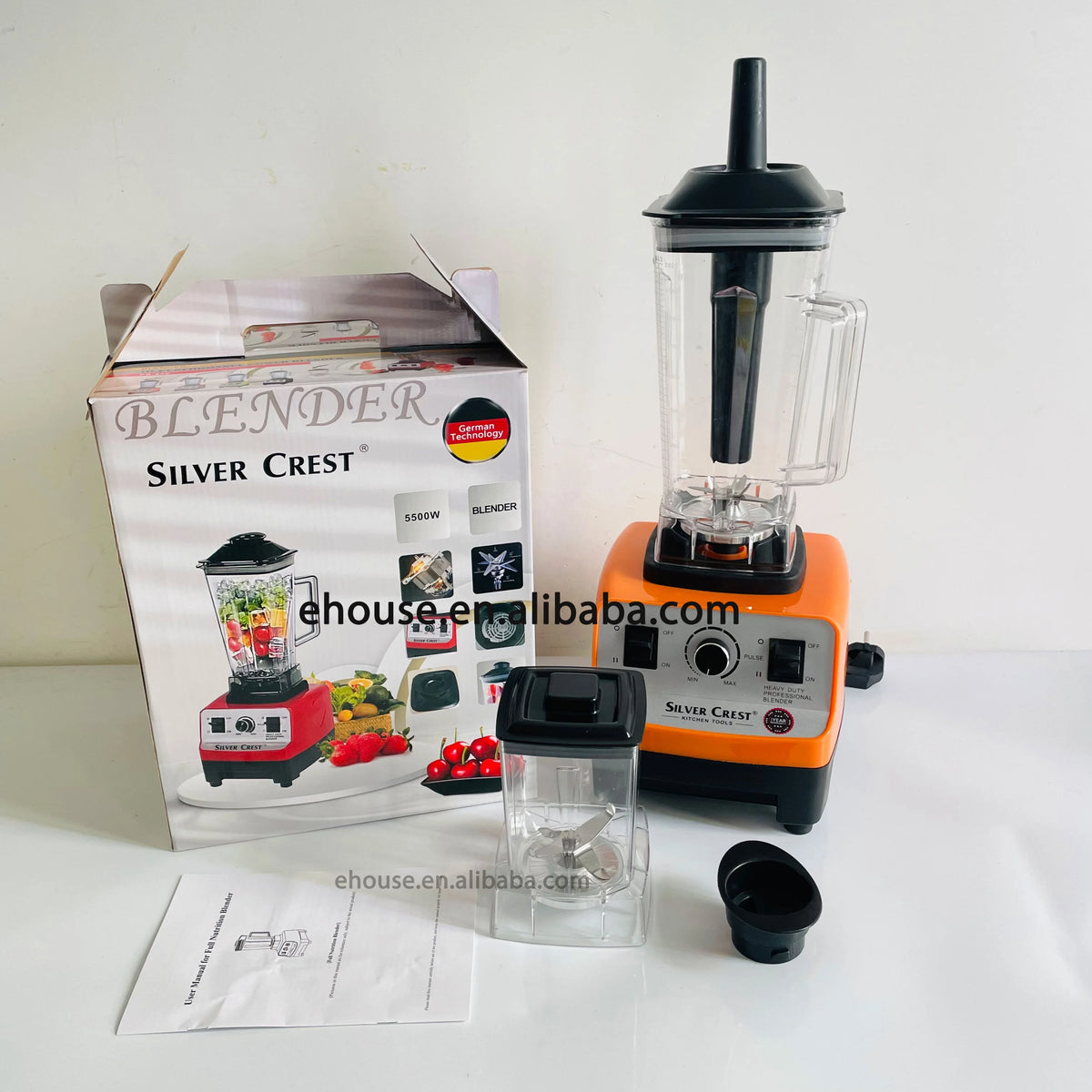 Silver crest Blender 5500W Large Power 2 in 1 Smoothies Maker Commercial Blender with Grinder Cup Double Cup Blender