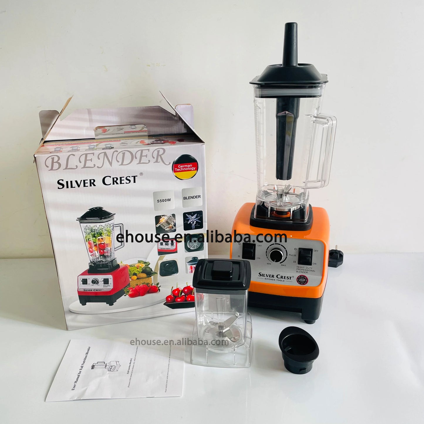 Silver crest Blender 5500W Large Power 2 in 1 Smoothies Maker Commercial Blender with Grinder Cup Double Cup Blender