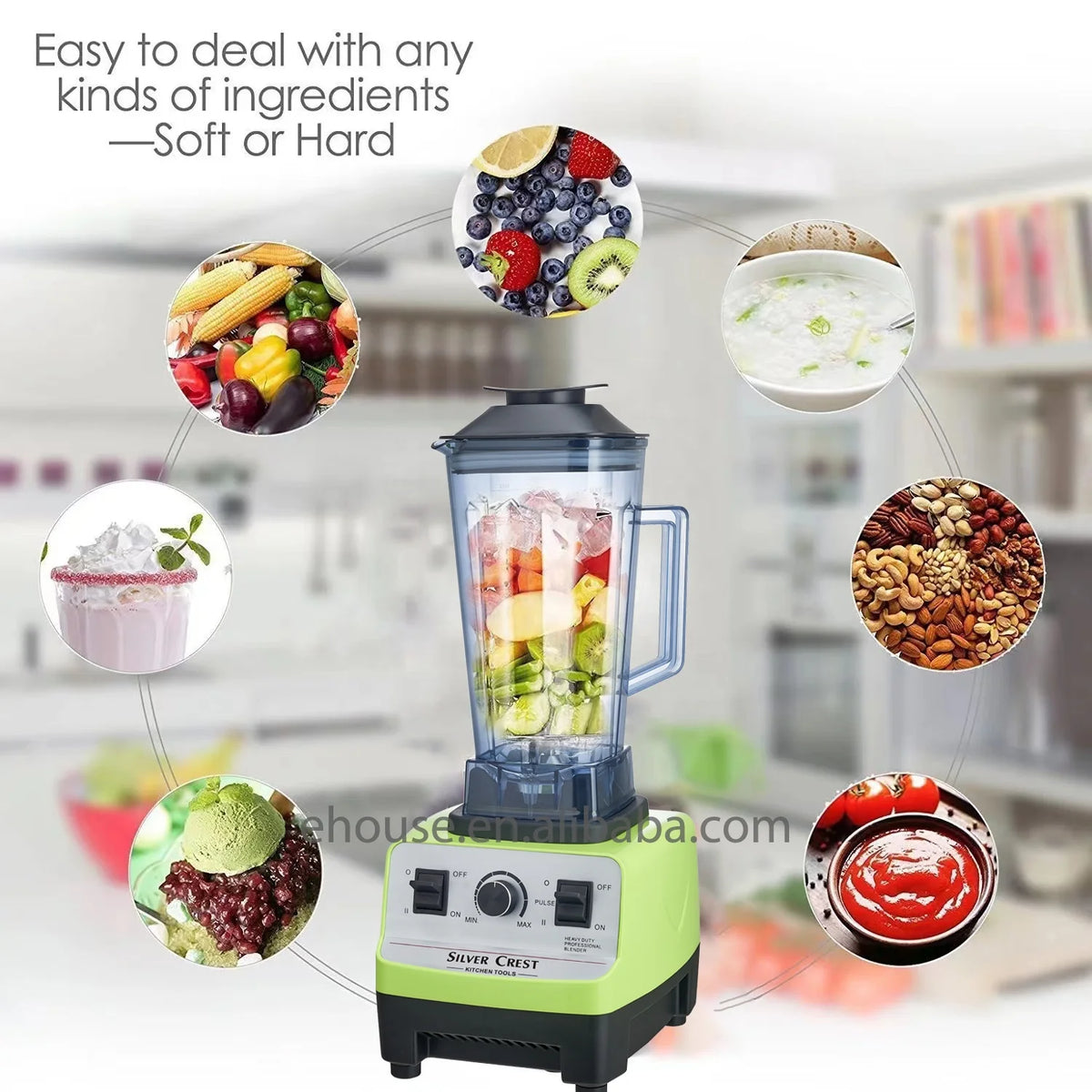 Silver crest Blender 5500W Large Power 2 in 1 Smoothies Maker Commercial Blender with Grinder Cup Double Cup Blender