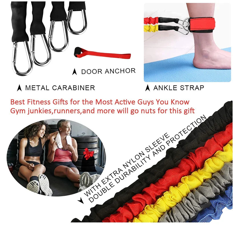 Latex 11 Pcs  Tube Resistance Bands Set  with Door Anchor Ankle Strap and Carrying Case